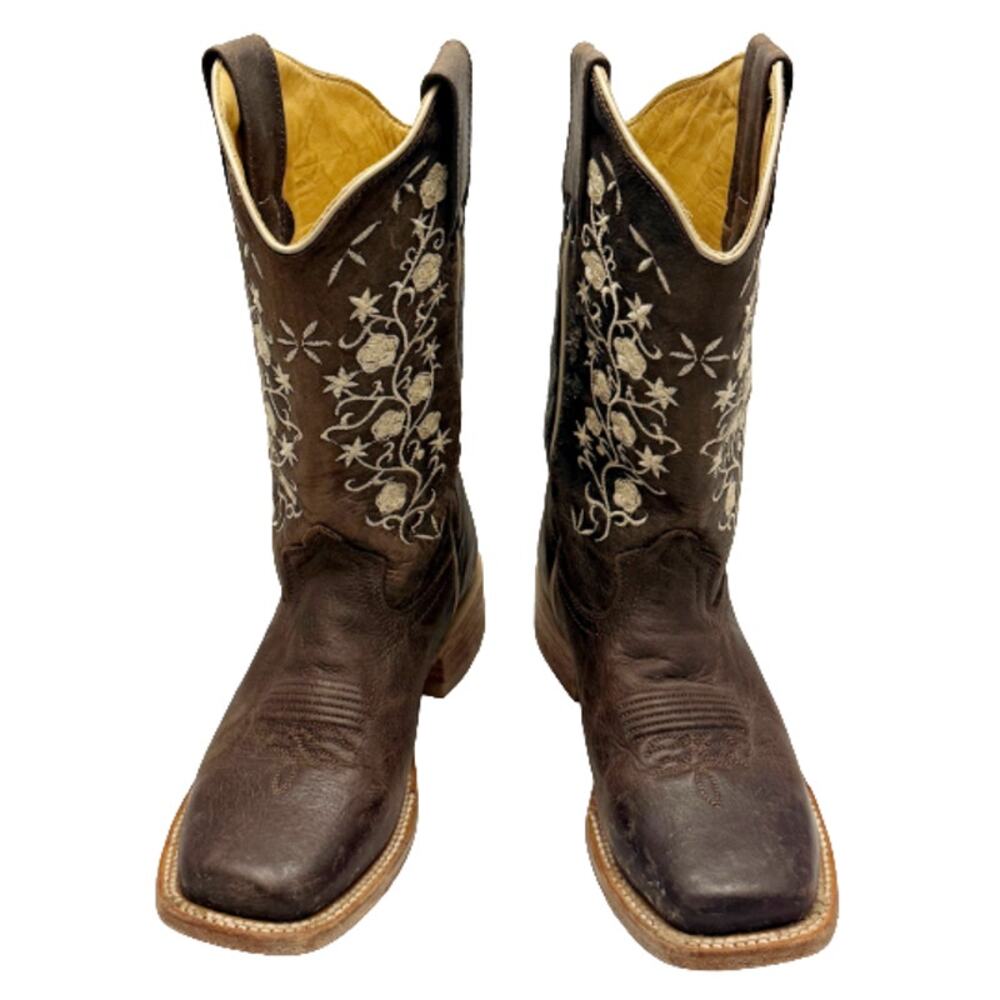Reyme 064 Alaska Choco Beige Flowers Western Boots Women's Size 7 Mexico